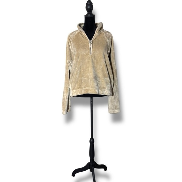 Hollister Super Soft Large Cozy Tan Faux Fur Quarter-Zip Pullover Fleece - Picture 11 of 15